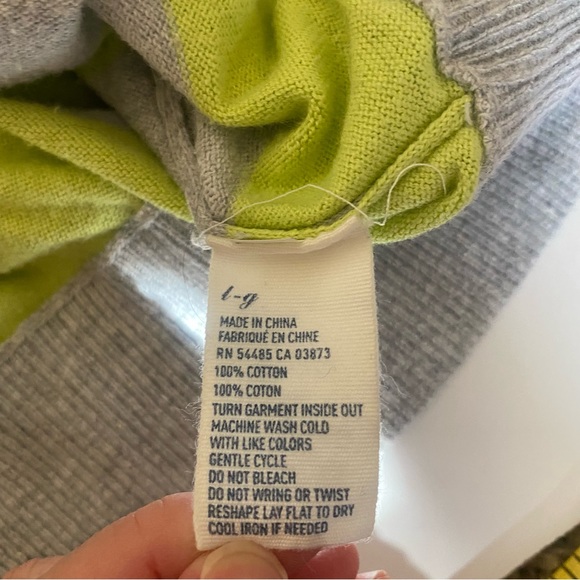 American Eagle Striped Wide Neck Gray Lime Green Sweater L - Picture 6 of 9